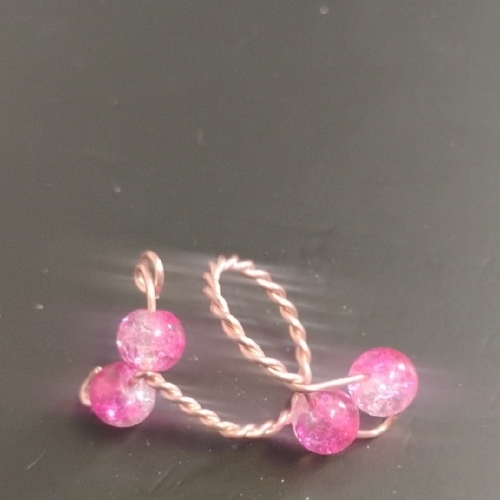 Handmade Elegant Pink Beaded Wire Ring
